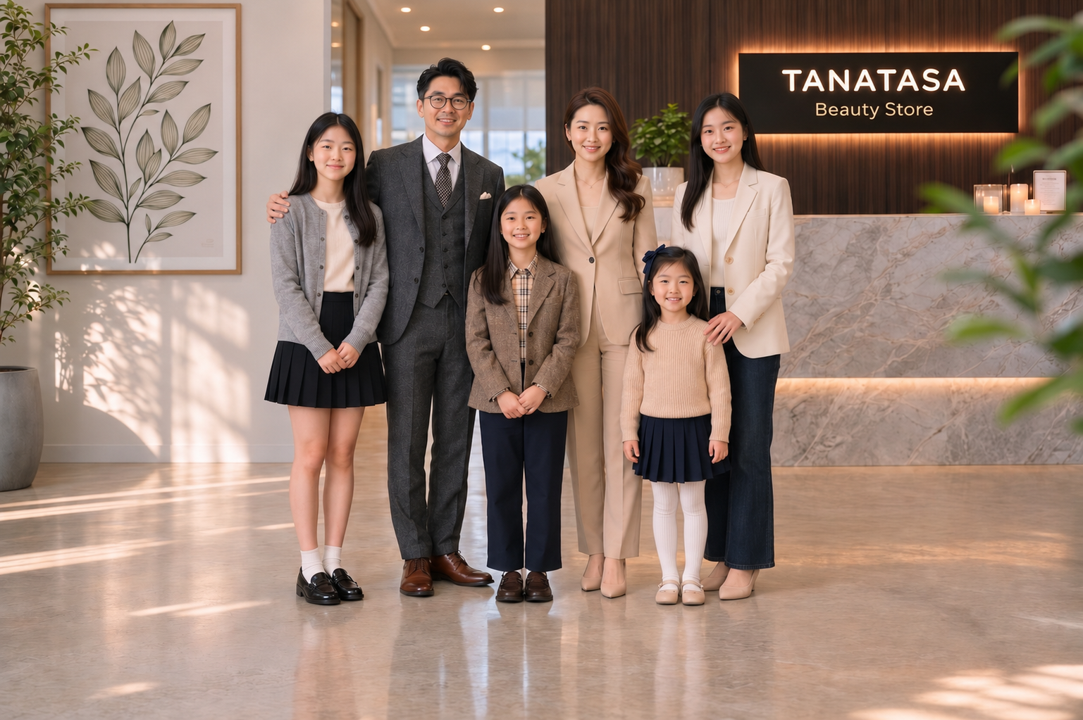 Illustrative depiction of the tanatasa family in a beauty store